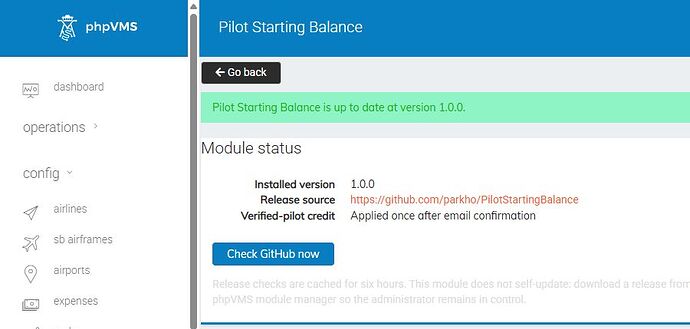 Pilot Starting Balance module status