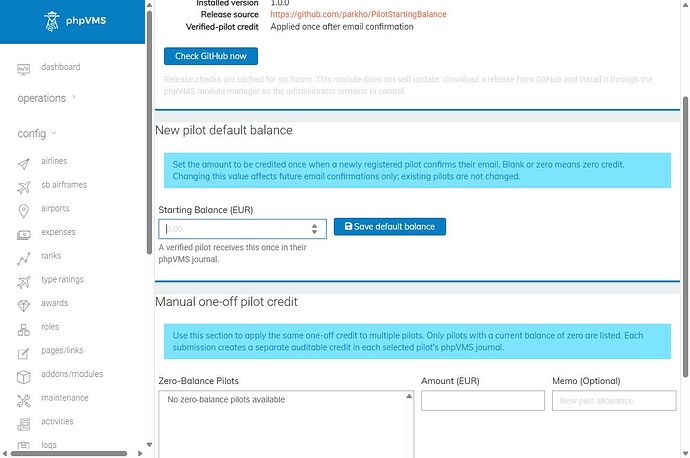 Manual one-off pilot credit